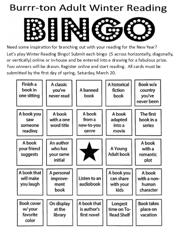 Burrrton Adult Winter Bingo Burton Public Library